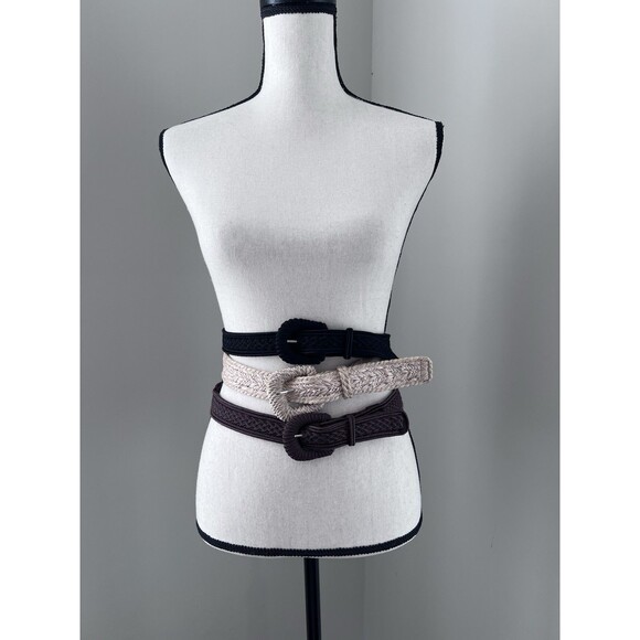 COLLEZIONE Woven Braided Belts Brown, Black, And Natural Small/Medium EUC main image 5